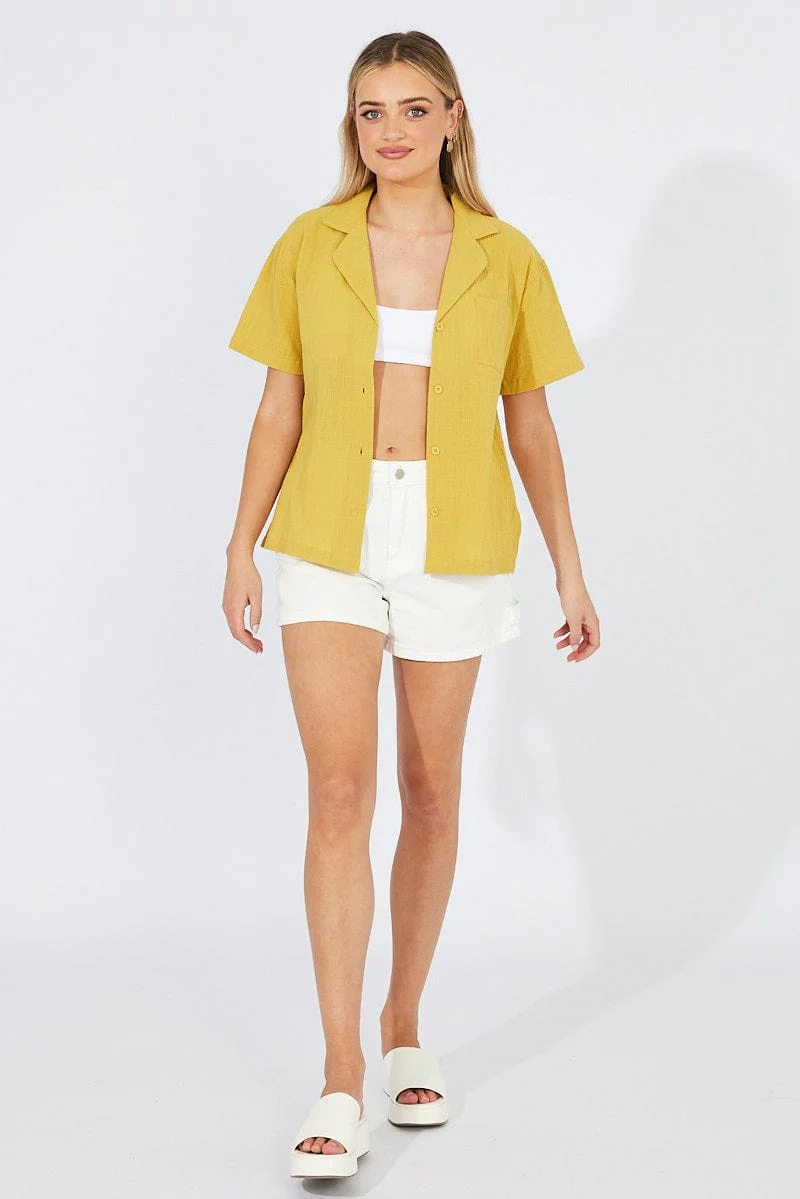 Yellow Shirt Short Sleeve Collared Neck