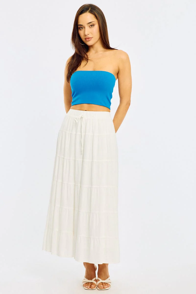 Blue Bandeau Top Sleeveless Strapless Rib