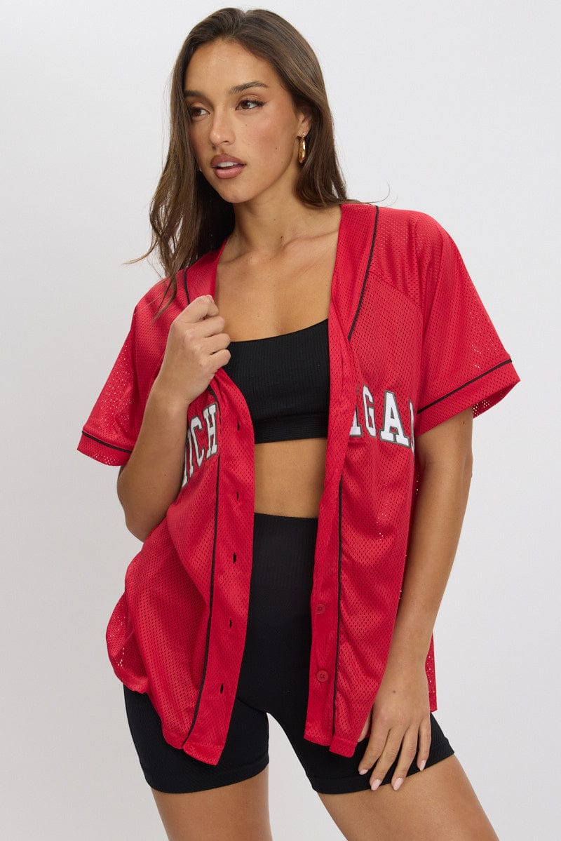 Red Graphic Top Oversized Short Sleeve