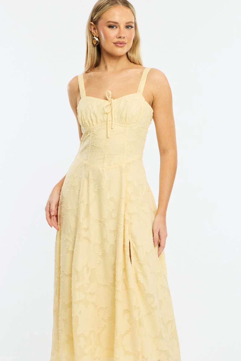 Yellow Midi Dress Burn Out