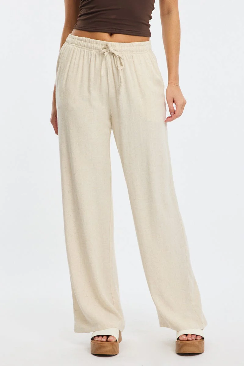 Beige Wide Leg Pants