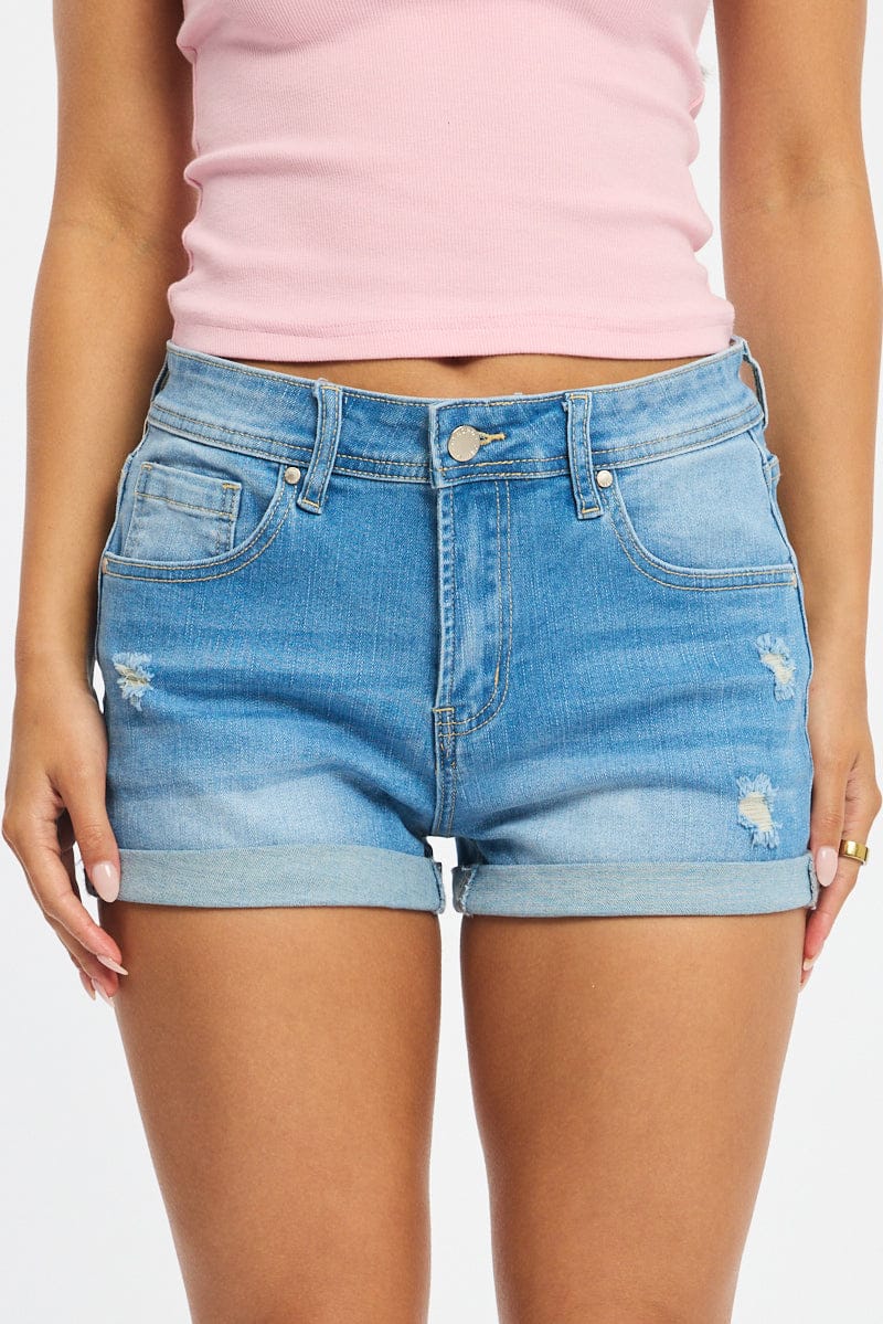 Denim Skinny Shorts Low Rise
