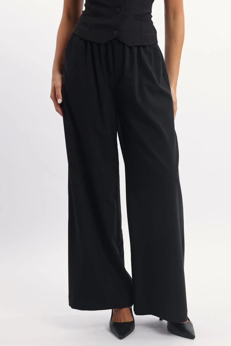 Black Wide Leg Pants Elasticated Waist