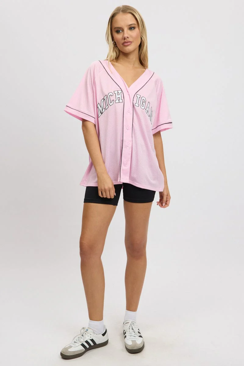 Pink Graphic Top Oversized Short Sleeve