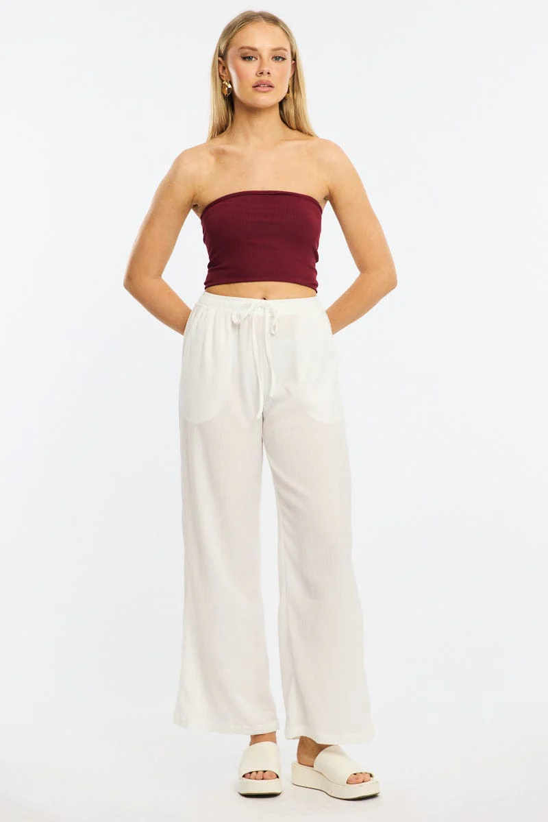 Red Bandeau Top Sleeveless Strapless Rib