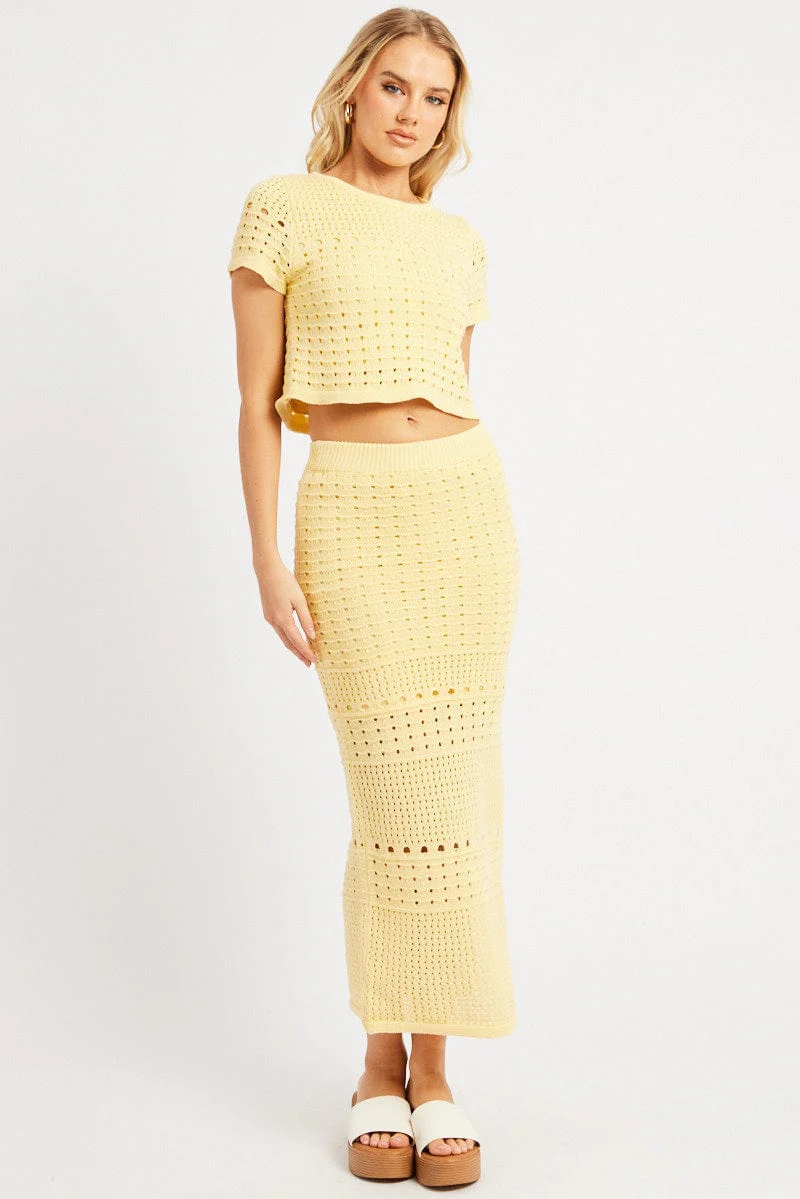 Yellow Crochet Skirt High Rise Maxi