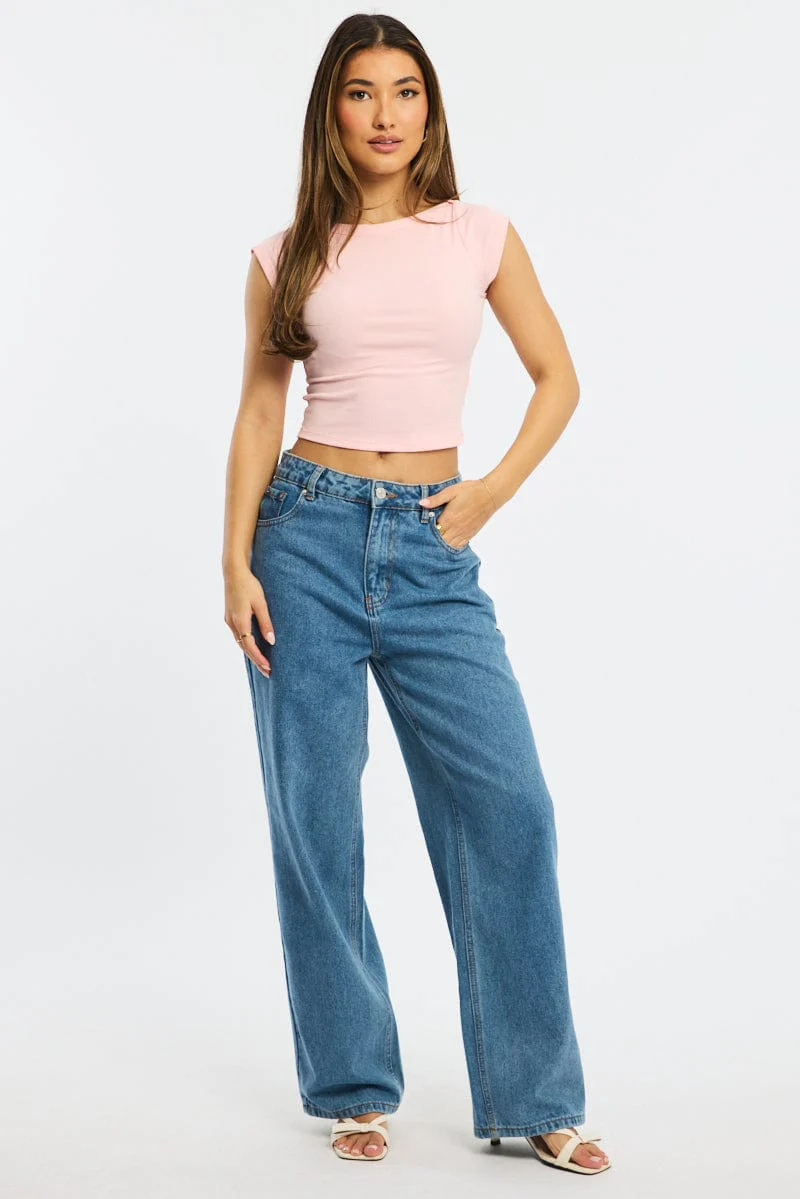 Pink Boat Neck Top Short Sleeve