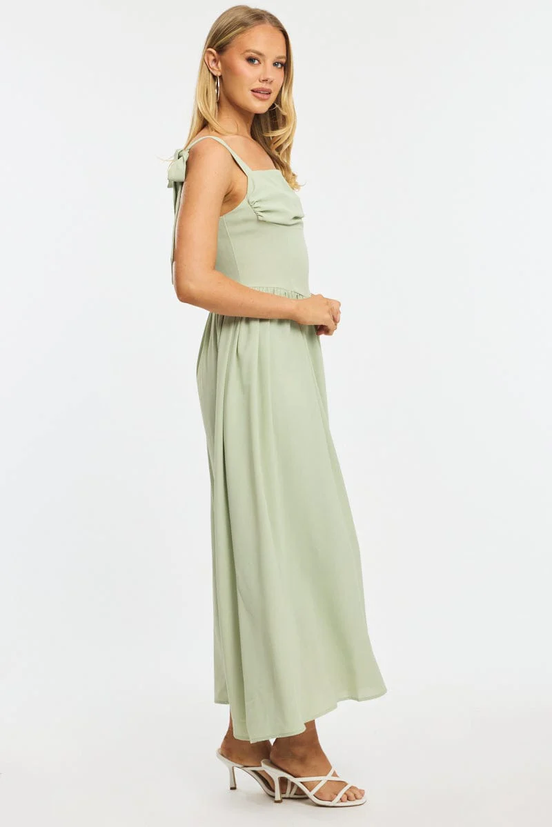 Green Maxi Dress Tie Shoulder