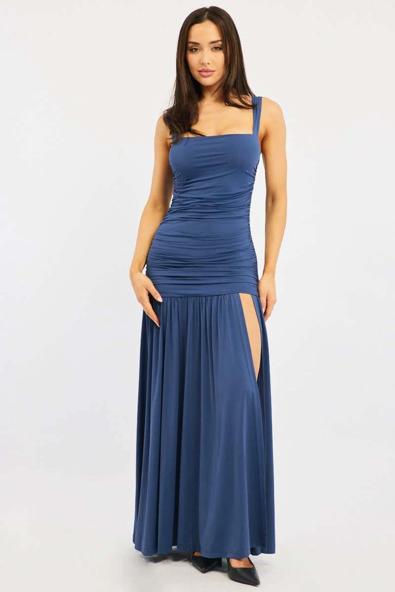 Blue Maxi Dress Front Split