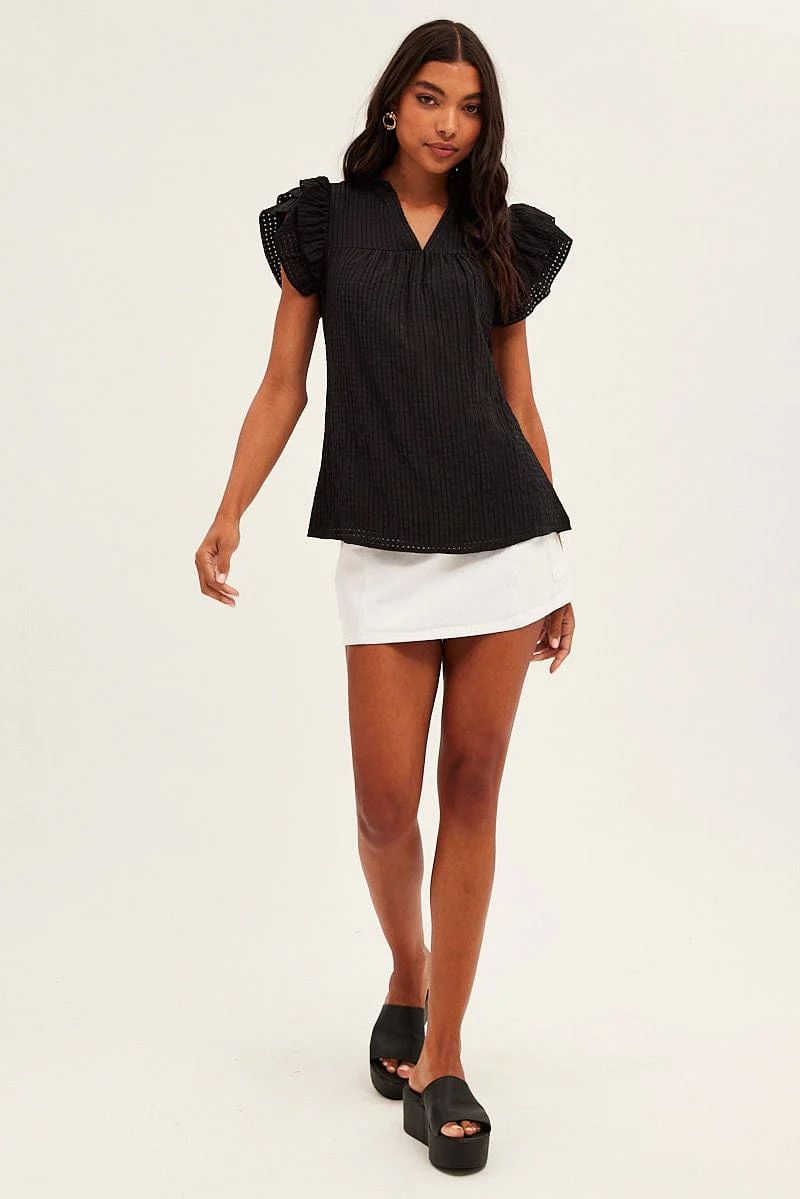 Black Ruffle Sleeve Top