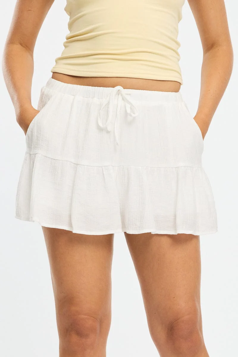 White Shorts Frill Hem Skort