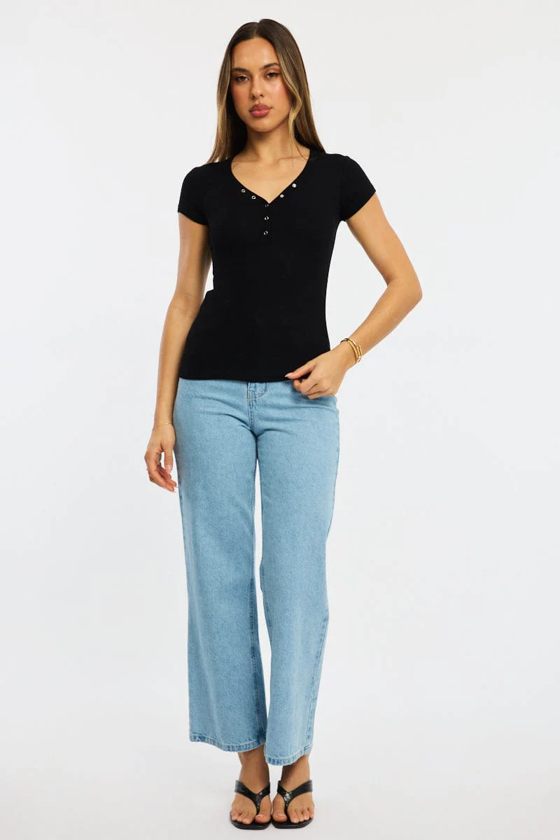 Black Henley Top Short Sleeve