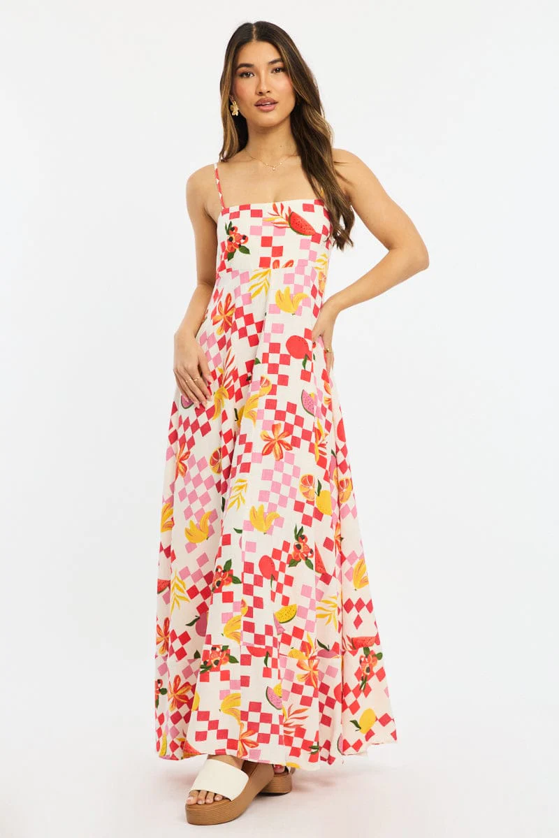 Red Abstract Maxi Dress Strappy