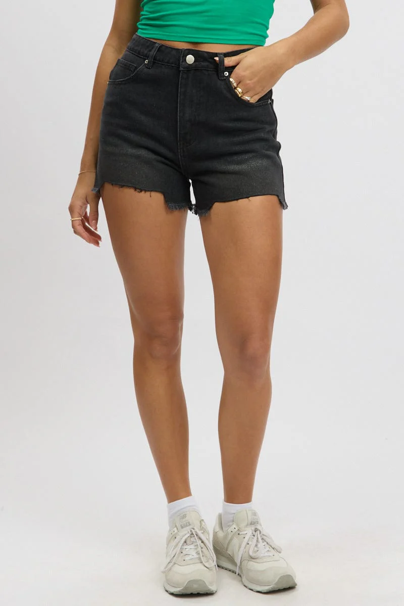 Black Relaxed Shorts High Rise