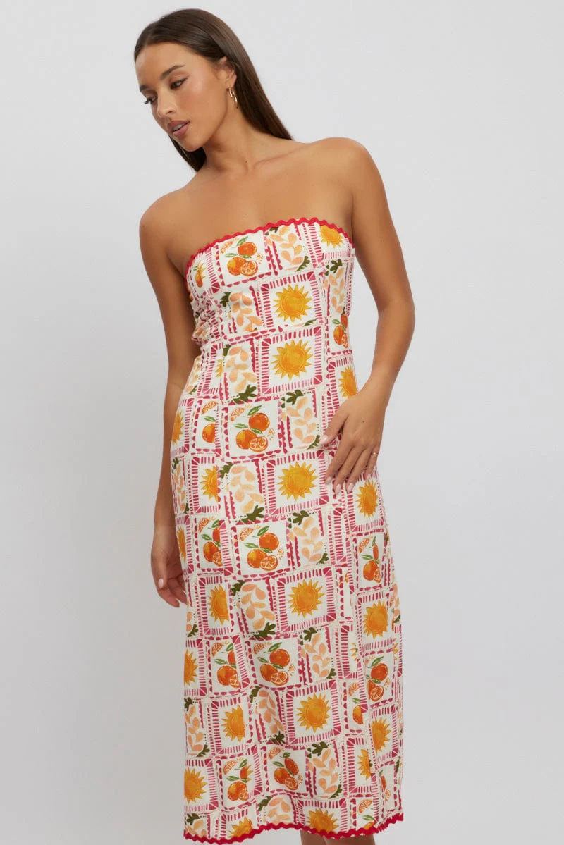 Multi Abstract Maxi Dress Strapless