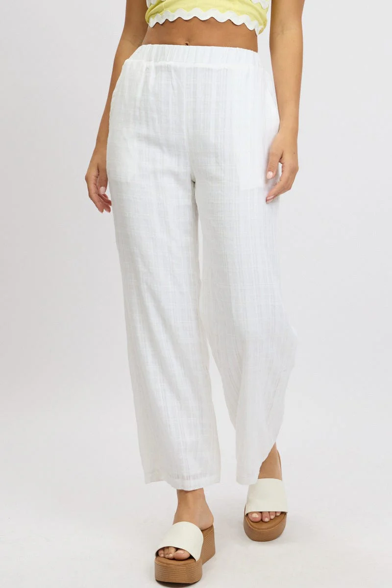 White Wide Leg Pants Elasticated Waist