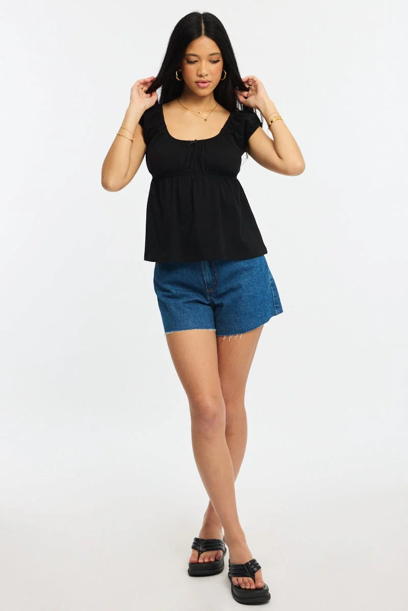 Black Baby Doll Top Short Sleeve