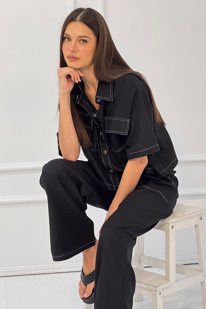 Black Outpocket Jacket Short Sleeve