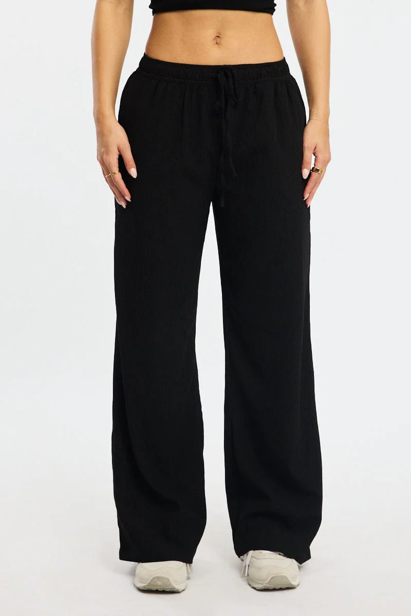 Black Wide Leg Pants Elasticated Waist