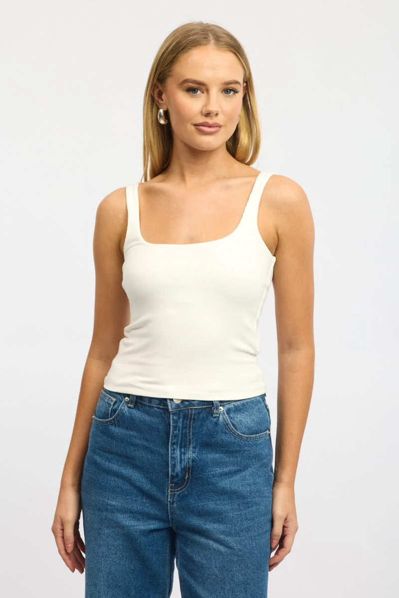 White Tank Top Double Layered Rib
