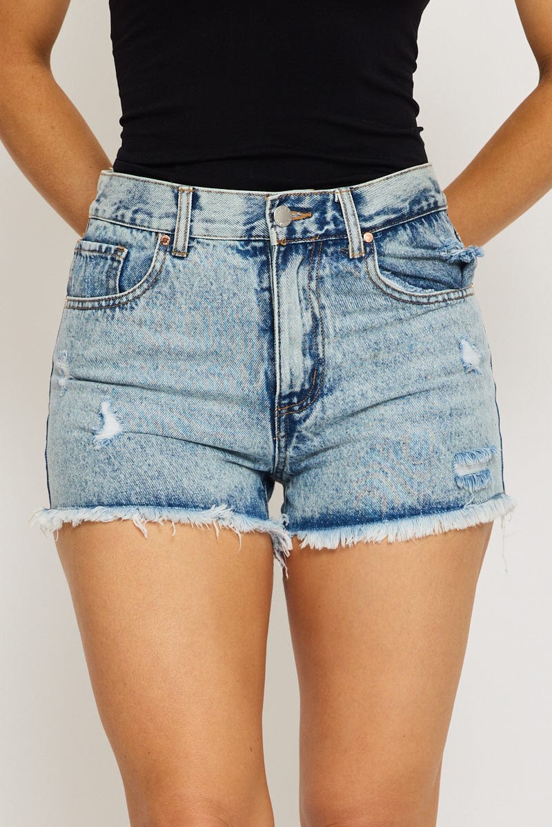 Denim Relaxed Shorts Mid Rise