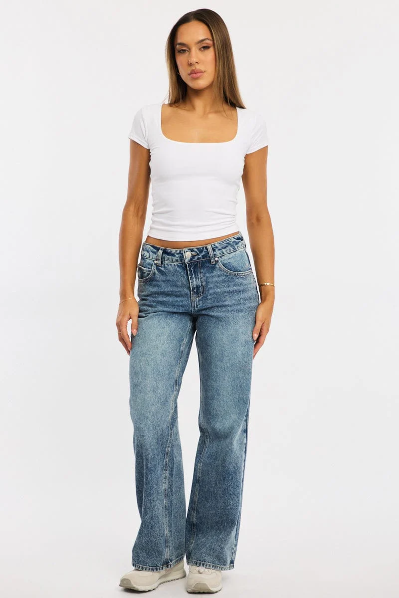 White Supersoft Top Square Neck Short Sleeve