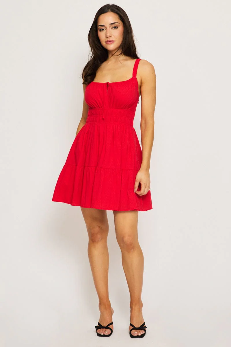 Red Fit And Flare Dress Mini
