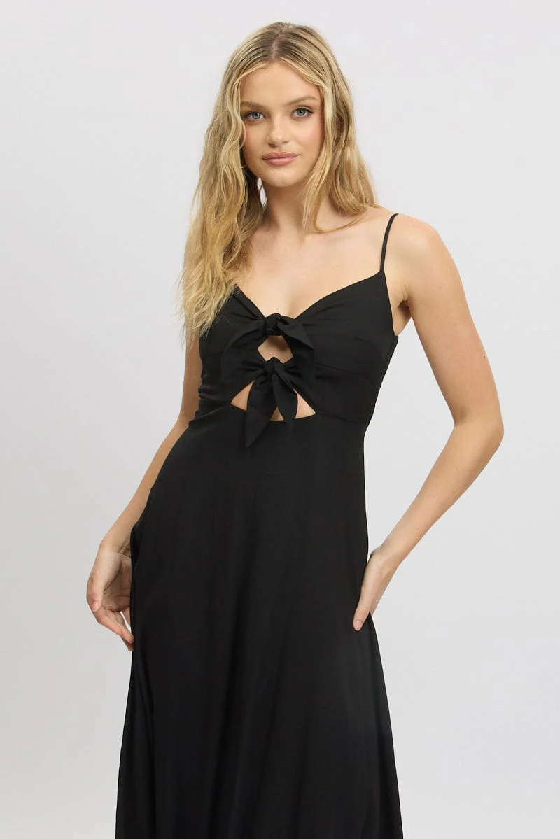 Black Maxi Dress Tie Detail Strappy