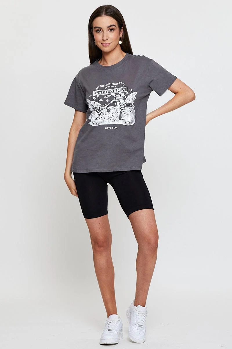 Grey Graphic T-Shirt Short Sleeve