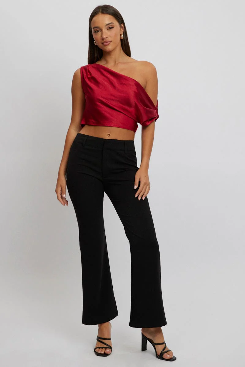 Red On Off Shoulder Satin Top