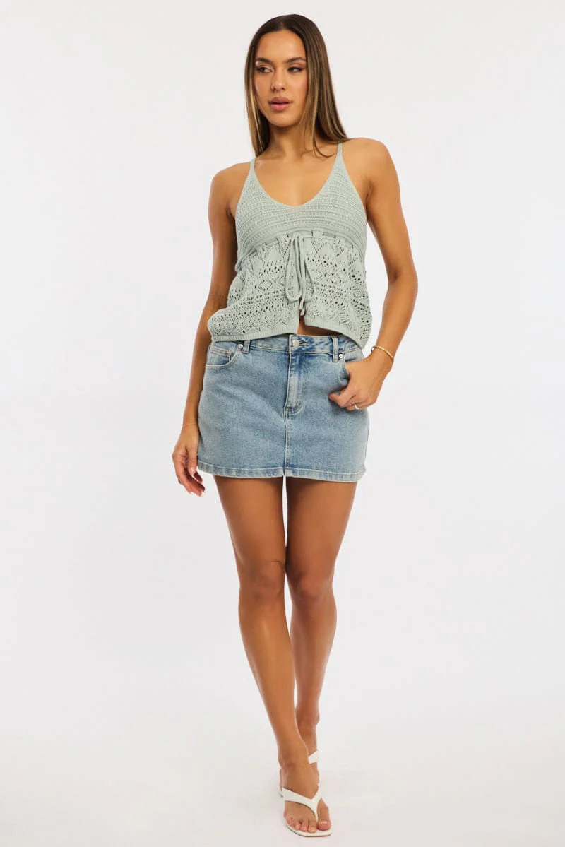 Green Crochet Top Tie Front