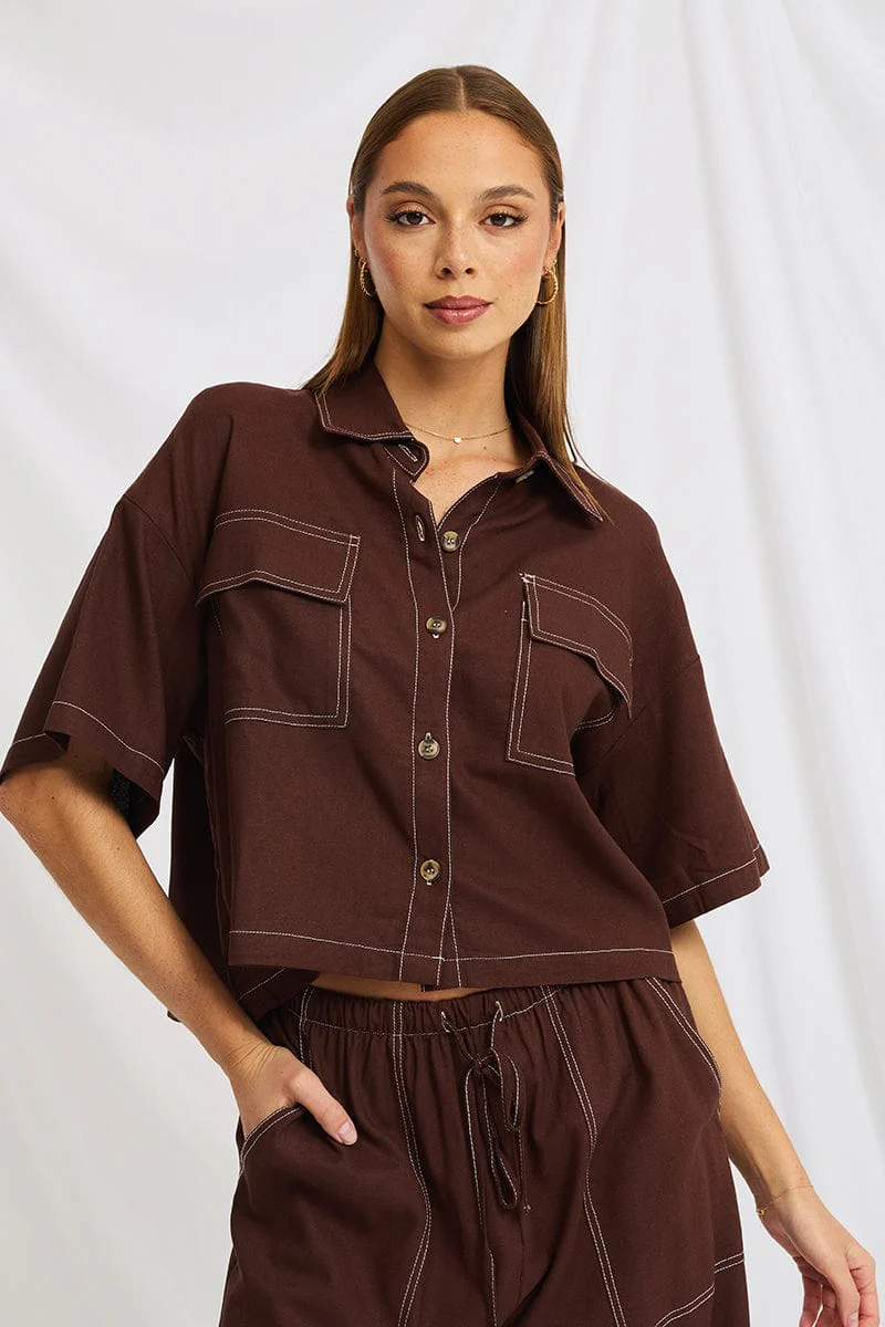 Brown Outpocket Jacket Short Sleeve