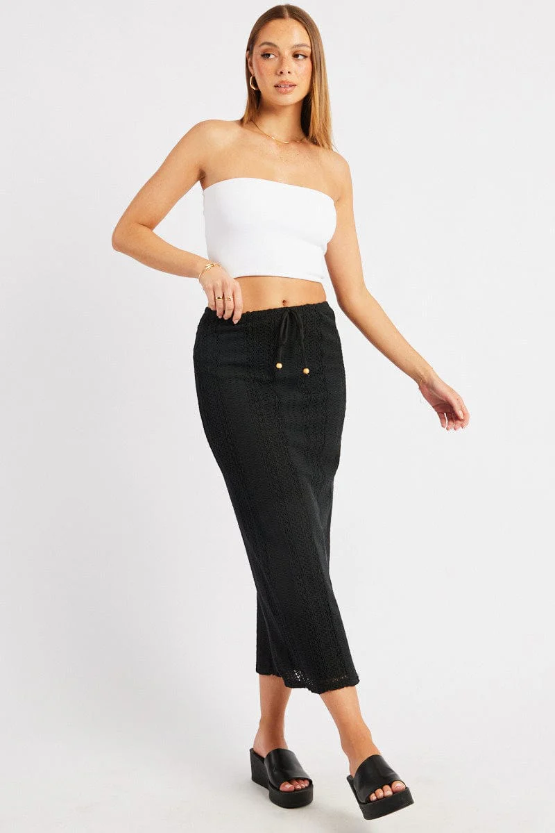 Black Crochet Maxi Skirt High Rise Relaxed Lined
