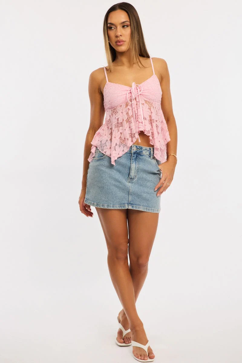 Pink Singlet Top Lace