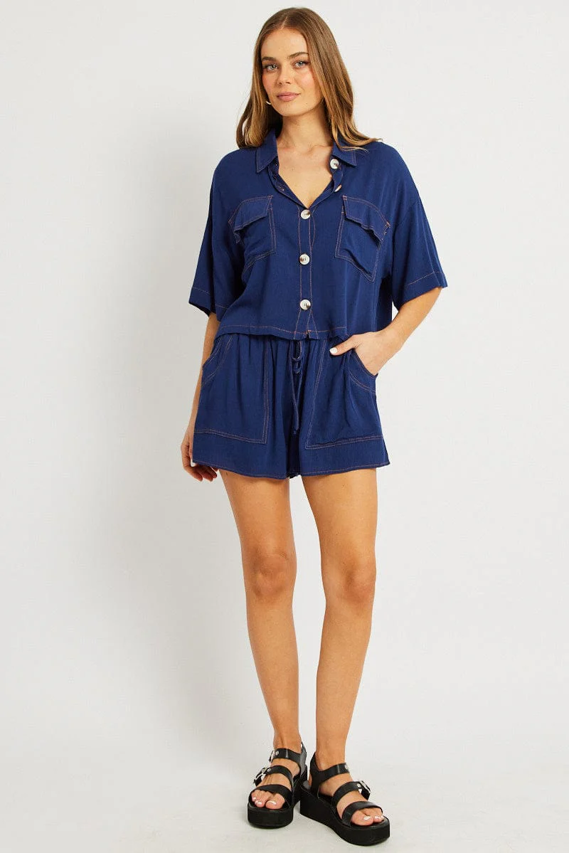 Blue Shorts Contrast Stitch