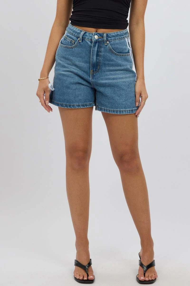 Denim Relaxed Shorts Ribbon detail