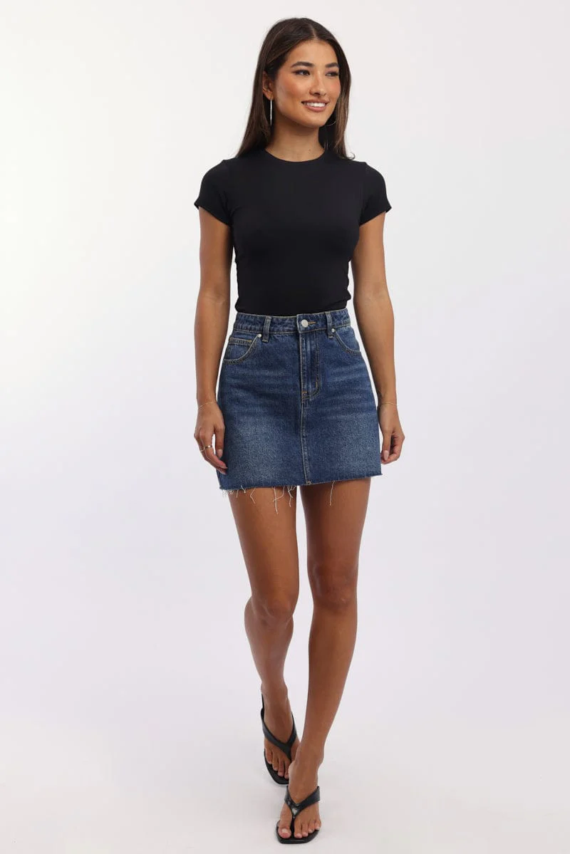 Black T-Shirt Short Sleeve Crew Neck Long Line