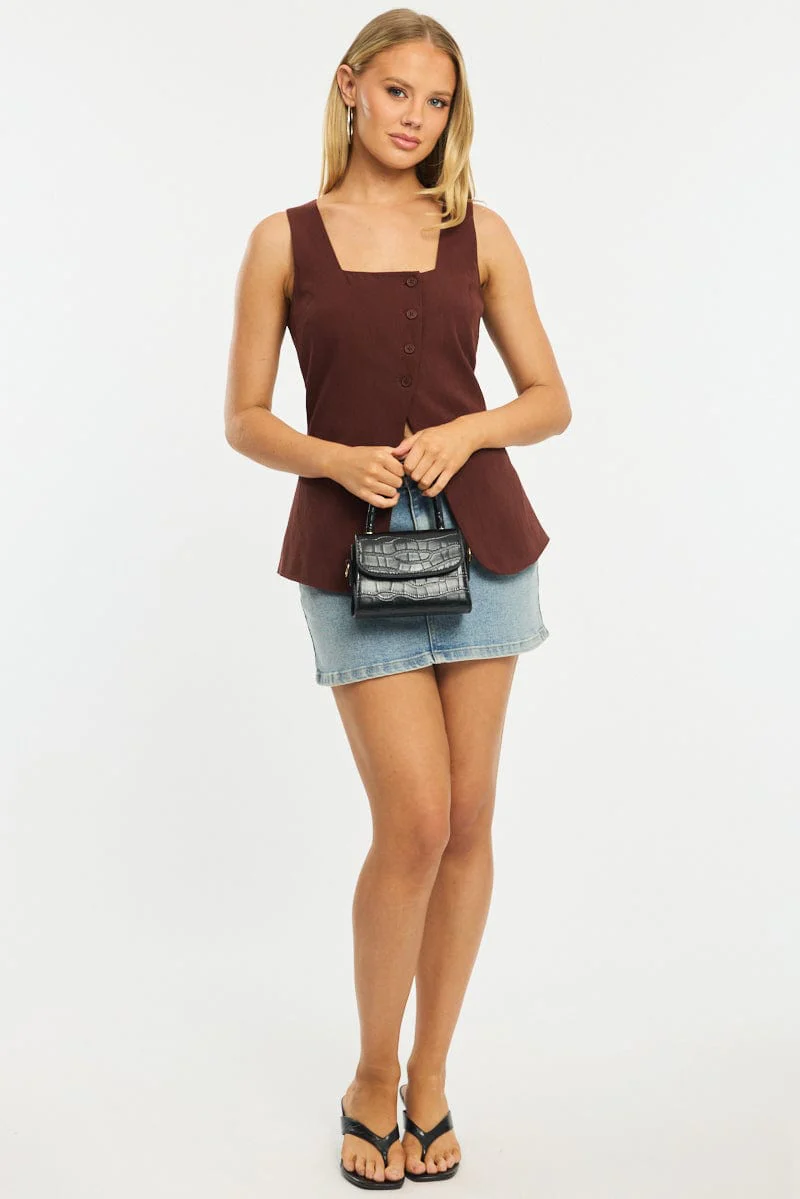 Brown Vest Button Down Sleeveless