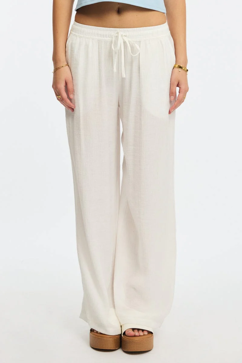 White Stripe Wide Leg Pants Elasticated Waist