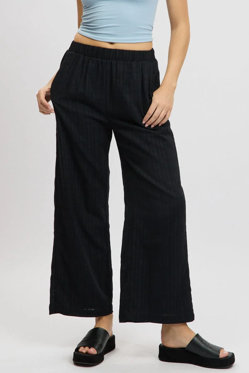 Black Wide Leg Pants Elasticated Waist