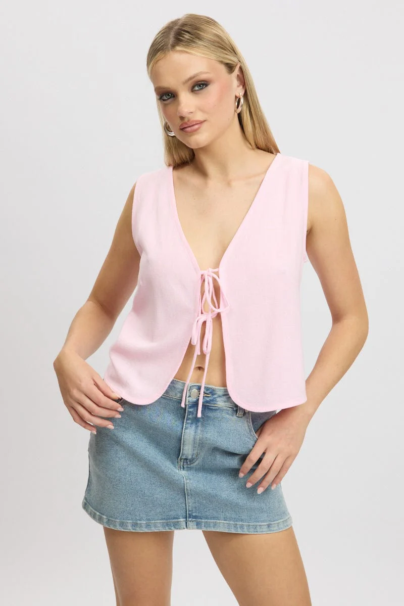 Pink Tie Up Top Linen