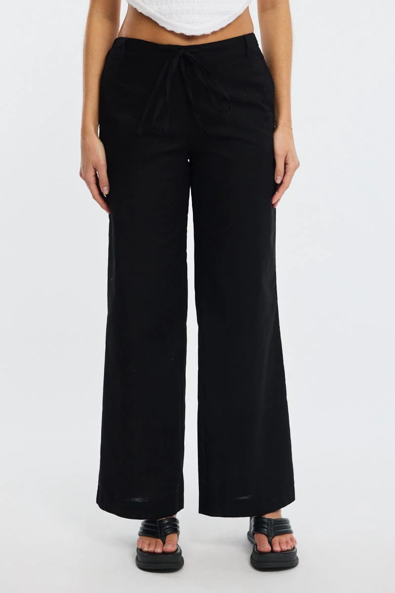 Black Wide Leg Pants Waist Tie