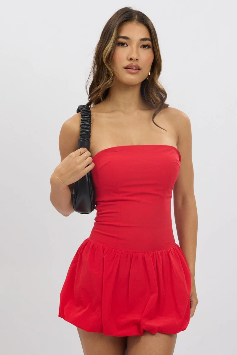 Red Bubble Dress Strapless Mini