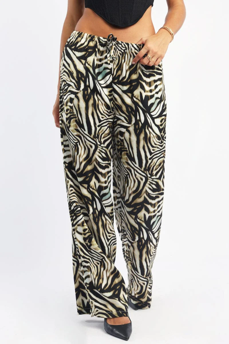 Black Animal Print Wide Leg Pants High Rise