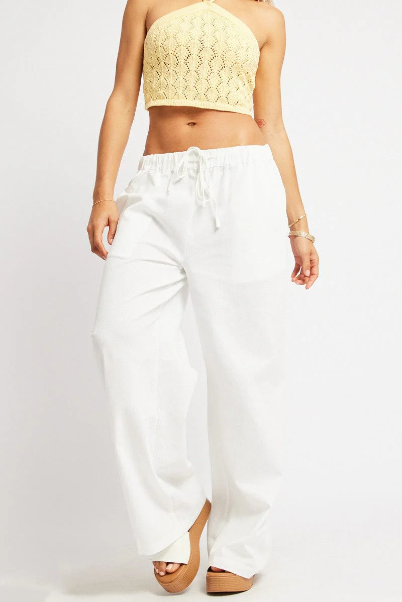 White Wide Leg Pants Elasticated Waist