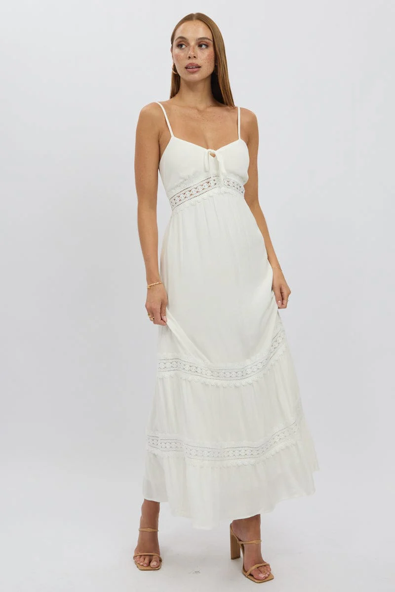 White Maxi Dress Strappy Lace Trim