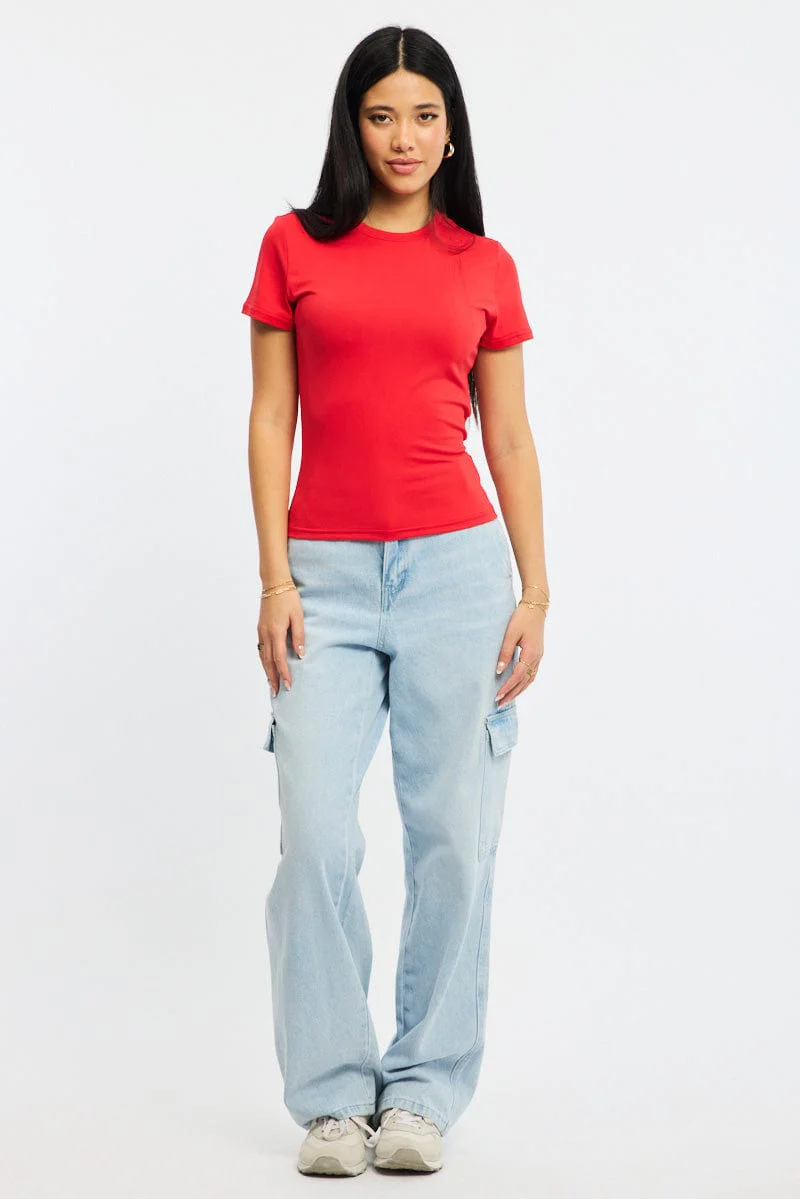 Red T-shirt Short Sleeve Crew Neck