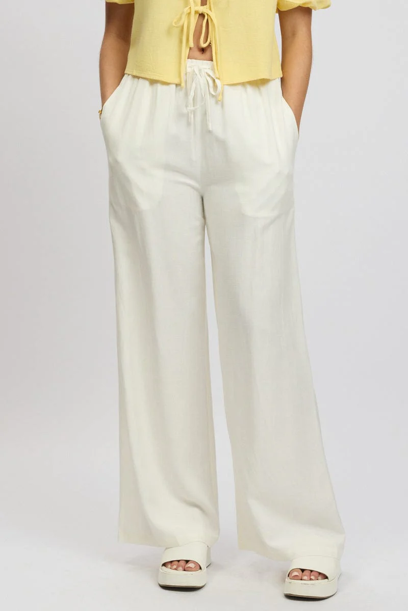 White Wide Leg Pants Elasticated Waist