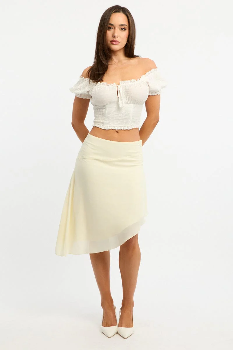 Yellow Scarf Hem Skirt Midi Asymmetric