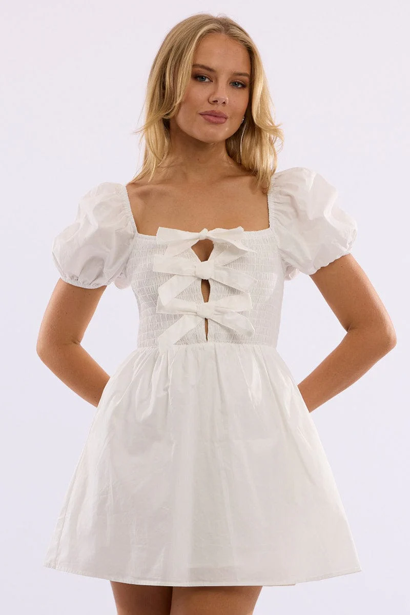 White Mini Dress Ribbon Detail